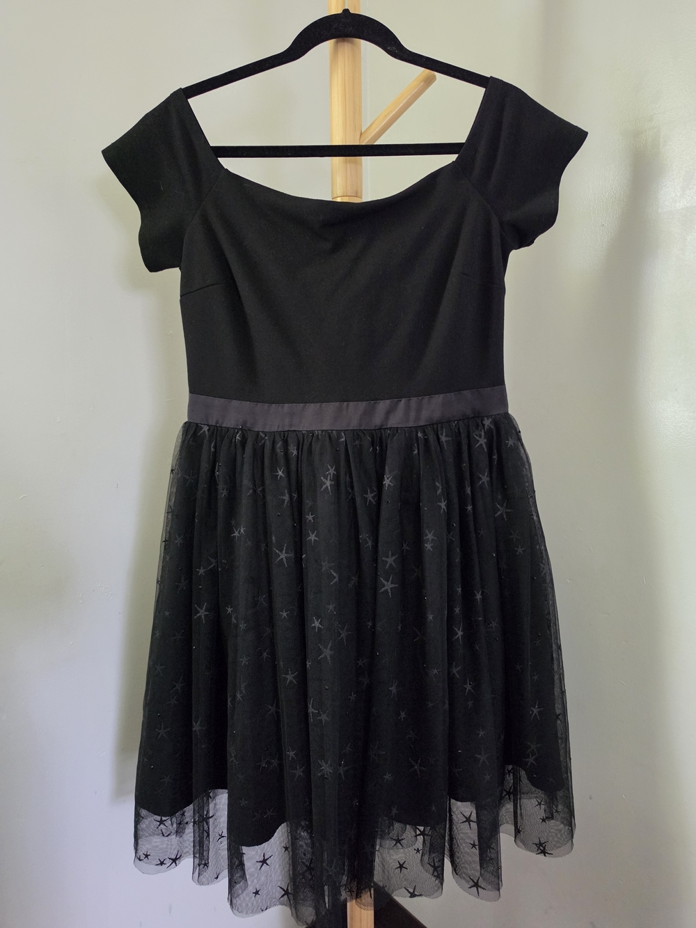HARPER + LEMON  Dress Black Star Mesh Witchcore Goth XL Off-Shoulder